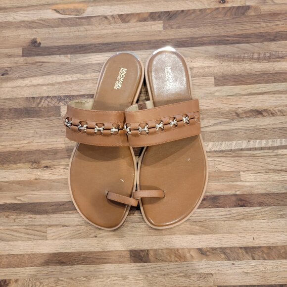 Michael Kors Sadie Flat  Embellished Leather Sandals  Luggage  Brown Leather - Picture 5 of 14